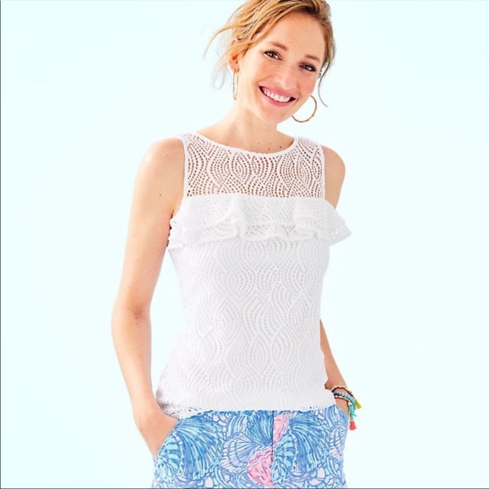 Lilly Pulitzer Jannie White Ruffle Lace top NWT